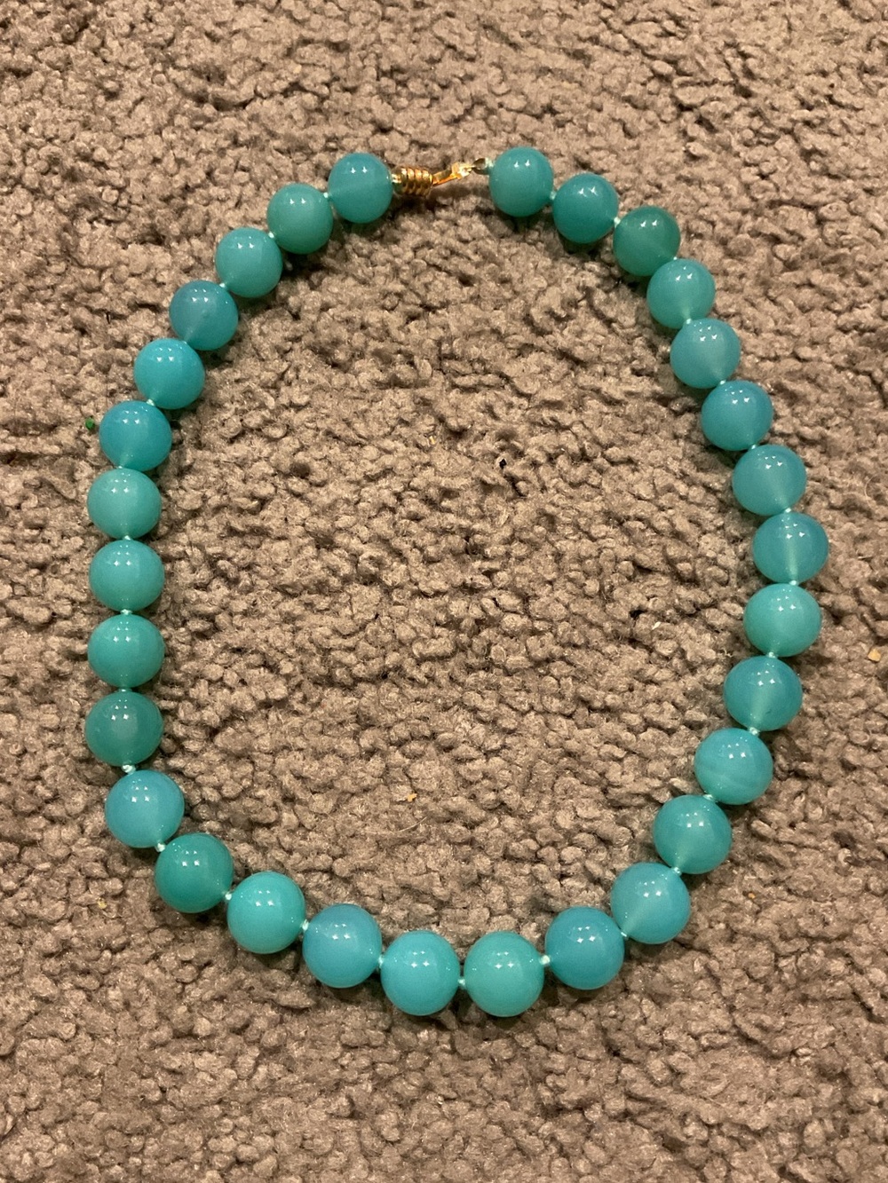 Myra Vintage Turquoise Blue Glass Chunky Beaded Statement Necklace Jewelry Gold